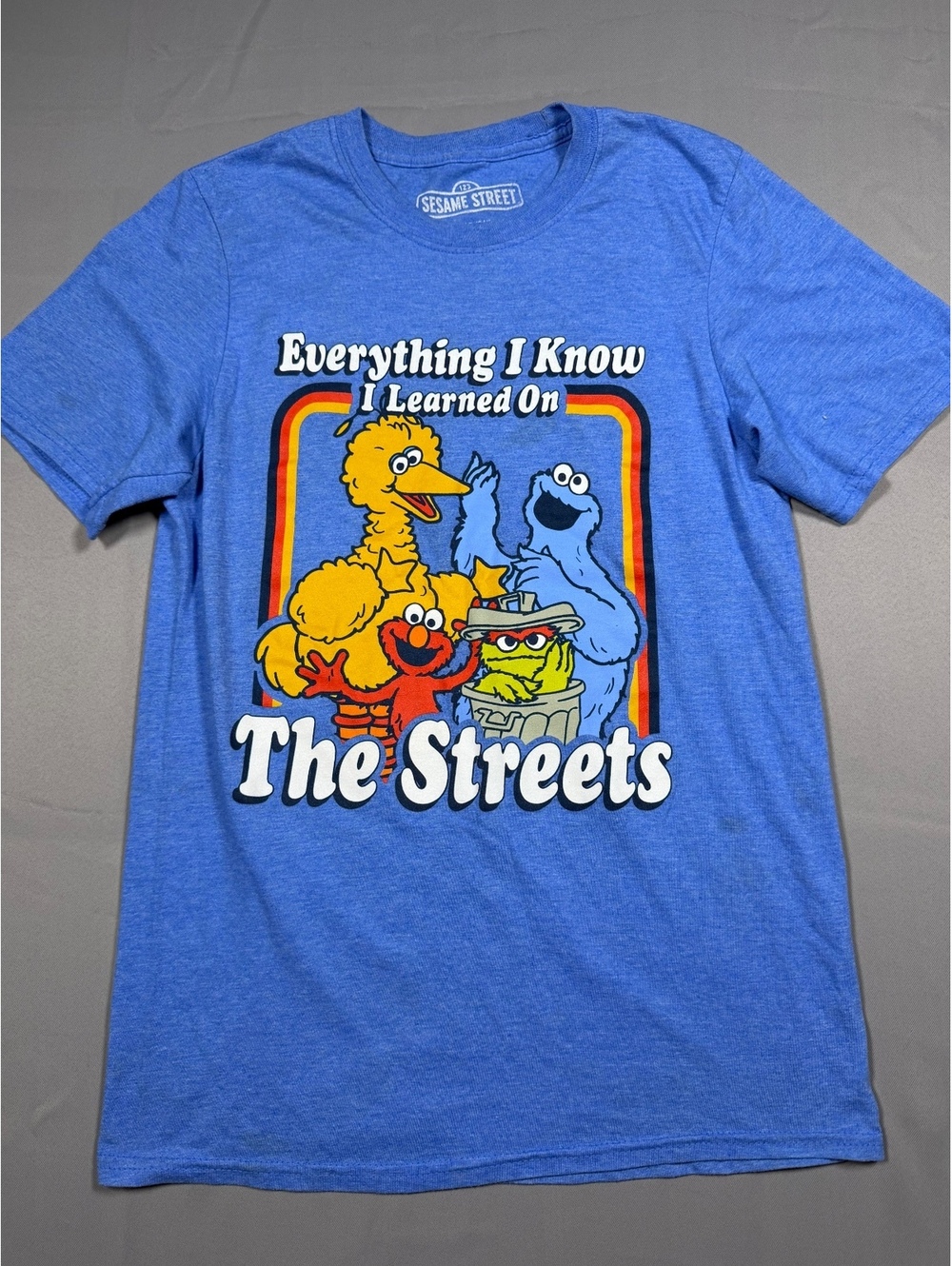 Sesame Street Everything I Know I Learned on The Streets blue graphic T shirt